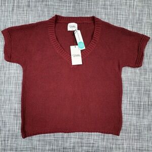 Stitches & Stripes Women's Medium Elodie Burgundy V-Neck Cotton Sweater NWT